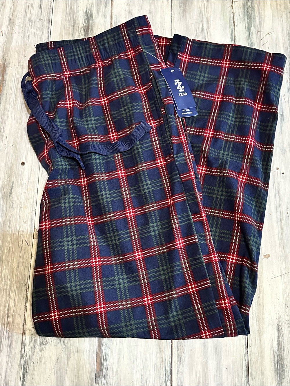 Men's Navy Plaid Lounge Pants with Drawstring - IZOD